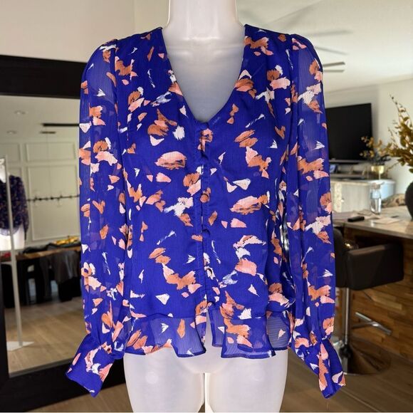 Nine West Long Sleeve V-Neck Button Front Blouse, Size Small - Picture 4 of 12